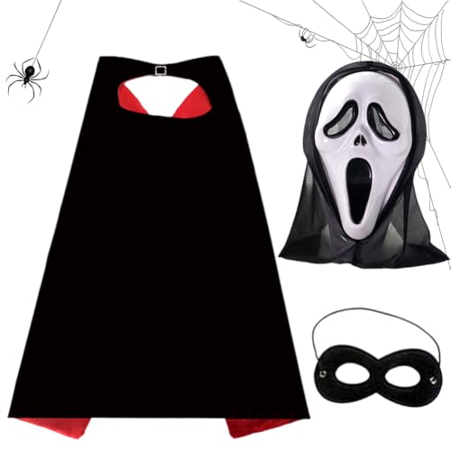 Halloween Vampir Kostüm,Halloween Umhang Schwarz,Halloween Vampir Umhang Kinder,Halloween Maske, Halloween Kostüm Mit Schädelmaske,Halloween Gruselige Maske Halloween Kostüm Party Cosplay Requisiten ( von QYEHF