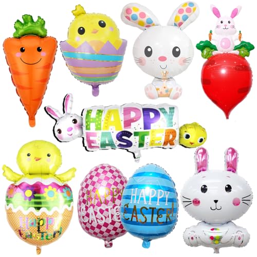 Ostern Luftballons,Folienballon Osterhase,9PCS Easter Balloons, Ostern Deko Luftballons, Party Supplies Ballons für Easter Party Dekoration Aluminiumfolien Dekorationen Kaninchen Themed Dekorationen von QYEHF