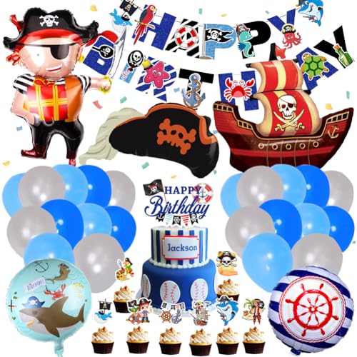 Piraten Luftballons,Piraten Meerestiere Geburtstagsdeko Set, Piratenschif Folienballons Geburtstagsdeko, Piraten Folienballon, Kindergeburtstag Piratenparty Dekoration von QYEHF