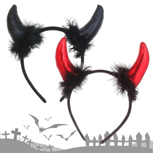 QYEHF Teufelshörner Haarreif Set,Halloween Teufel Stirnband Set Hallowen,Bullhorn Stirnband Festival Performance Party verkleiden sich dunkle Geisterhaar Accessoires von QYEHF