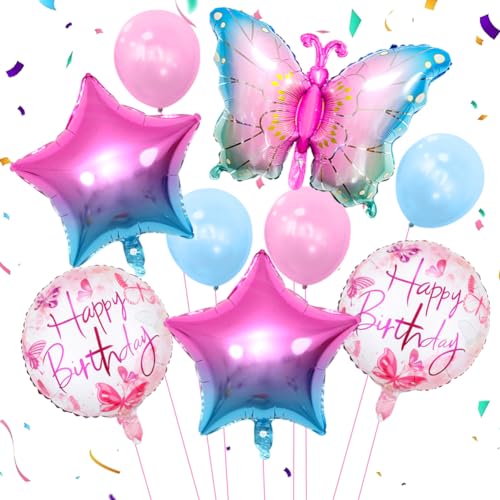 Schmetterling Deko Geburtstag,Folienballon Schmetterling Luftballons,Luftballon für Geburtstag Party Hochzeit Deko Geburtstag Mädchen Blumen Schmetterling Themen Party, Geburtstag Deko XXL von QYEHF