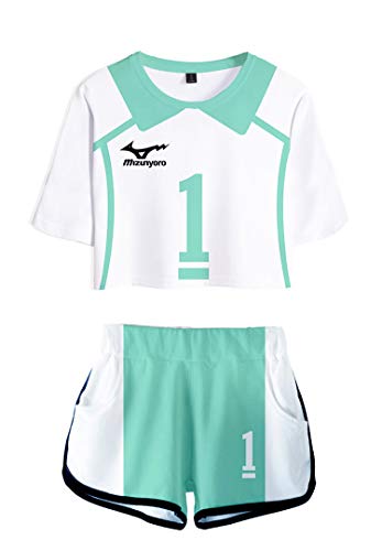 QYIFIRST Anime Aoba Johsai High School Oikawa Tooru Volleyball Club Jersey Set Crop Top Nr.1 T-Shirt Shorts Suit Cosplay Kostüm Blau Damen XS von QYIFIRST