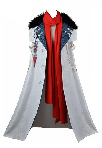 QYIFIRST Anime Fatui Tartaglia Umhang Mantel Ummantelung Cape Halloween Cosplay Kostüm Weiß Herren (Rot Zubehör) 2XL von QYIFIRST