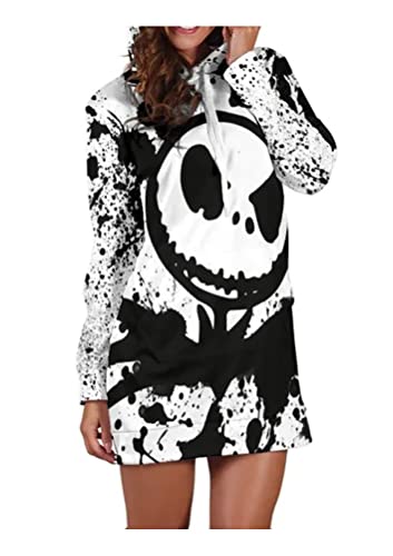 QYIFIRST Anime Kapuzenpulli Outwear Nightmare Christmas Skellington Skeleton Pumpkin Sweatkleid 3D Druck Hoodie Cosplay Kostüm Adult Damen Weiß XL (Chest 115cm) von QYIFIRST