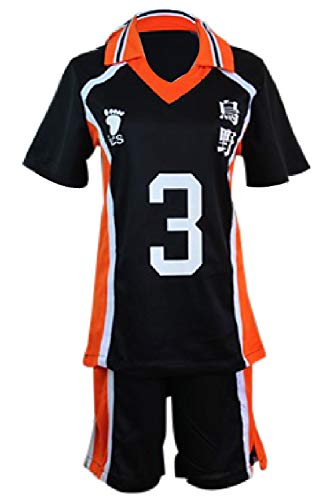 QYIFIRST Anime Karasuno High School Azumane Asahi No.3 Volleyball Jersey Trikot Uniform Cosplay Kostüm Schwarz L von QYIFIRST