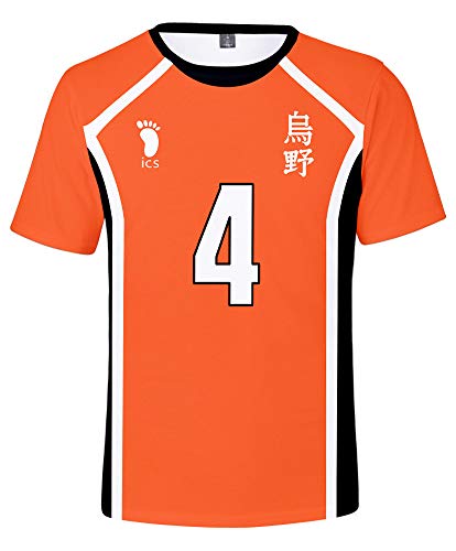 QYIFIRST Anime Karasuno High School Nishinoya Yuu NO.4 Tee Shirt 3D Kurzarm T-Shirt Top Bluse Cosplay Kostüm Orange XL (Chest 112cm) von QYIFIRST