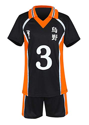 QYIFIRST Anime Karasuno Koukou High School Azumane Asahi Jersey Set T-Shirt Shorts Suit Nr.3 Cosplay Kostüm Schwarz M von QYIFIRST