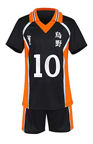 QYIFIRST Anime Karasuno Koukou High School Hinata Shoyo Jersey Set T-Shirt Shorts Suit Nr.10 Cosplay Kostüm Schwarz M von QYIFIRST