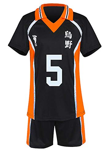 QYIFIRST Anime Karasuno Koukou High School Tanaka Ryunosuke Jersey Set T-Shirt Shorts Suit NO.5 Cosplay Kostüm Schwarz S von QYIFIRST