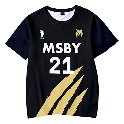 QYIFIRST Anime MSBY Black Jackal Volleyball Club Hinata Shouyou NO.21 Tee Shirt 3D Kurzarm T-Shirt Top Bluse Cosplay Kostüm Schwarz Asian Size M (Chest 98cm) von QYIFIRST