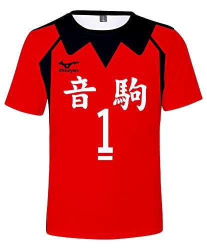 QYIFIRST Anime Nekoma High School Kuroo Tetsurou NO.1 Tee Shirt 3D Kurzarm T-Shirt Top Bluse Cosplay Kostüm Rot M (Chest 100cm) von QYIFIRST