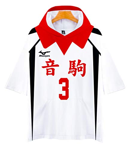 QYIFIRST Anime Nekoma High School Morisuke Yaku NO.3 3D Kurzarm Kapuzen T-Shirt Sweatshirt Top Bluse Hoodie Cosplay Kostüm Weiß M (Chest 114cm) von QYIFIRST