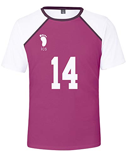 QYIFIRST Anime Shiratorizawa Academy Hayato Yamagata NO.14 Tee Shirt 3D Kurzarm T-Shirt Top Bluse Cosplay Kostüm Lila M (Chest 100cm) von QYIFIRST