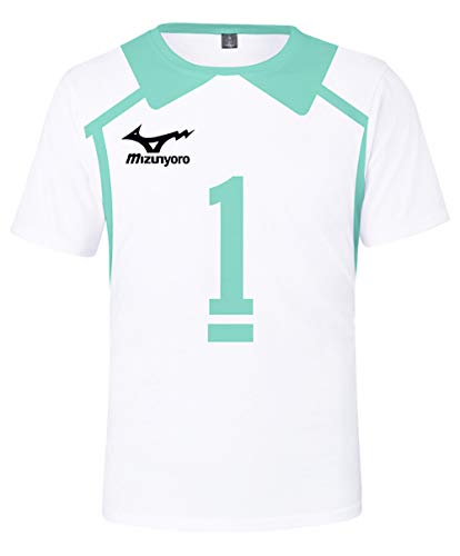 QYIFIRST Anime Tee Shirt 3D Kurzarm T-Shirt Aobajohsai High School Oikawa Tooru NO.1 Top Bluse Cosplay Kostüm Blau/Weiß 3XL (Chest 124cm) von QYIFIRST