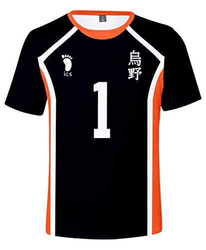 QYIFIRST Anime Tee Shirt 3D Kurzarm T-Shirt Karasuno High School Sawamura Daichi NO.1 Top Bluse Cosplay Kostüm Schwarz L (Chest 106cm) von QYIFIRST