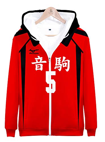 QYIFIRST Herren Damen Unisex 3D Druck Anime Kapuzen Hoodie Sweat Hoody Hoodie Nekoma High School Kozume Kenma NO.5 Cosplay Kostüm Rot 4XL (Chest 134cm) von QYIFIRST