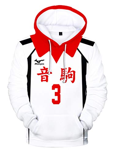 QYIFIRST Herren Damen Unisex 3D Druck Anime Kapuzen Hoodie Sweat Hoody Hoodie Nekoma High School Morisuke Yaku No.3 Cosplay Kostüm Weiß M (Chest 104cm) von QYIFIRST