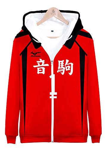 QYIFIRST Herren Damen Unisex 3D Druck Anime Kapuzenpullover Sweatshirt Nekoma High School Kuroo Tetsurou NO.1 Cosplay Kostüm Rot L (Chest 110cm) von QYIFIRST