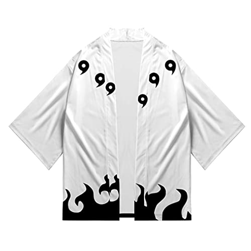 QYIFIRST Herren Damen Uzumaki Rikudousennin Ninetales Hokage Strickjacke Umhang Mantel Kimono Cosplay Kostüm Weiß L von QYIFIRST