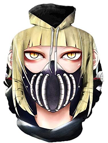 QYIFIRST Pullover mit Kapuze Streetwear Hero Academia Cross My Body Himiko Toga Cosplay Kostüm Anime Unisex 3D Druck Hoodie Schwarz XL (Chest 113cm) von QYIFIRST