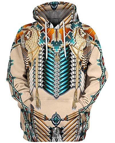 QYIFIRST Pullover mit Kapuze Streetwear Inder Indians Cosplay Kostüm Anime Unisex 3D Druck Hoodie Braun A XL (Chest 113cm) von QYIFIRST