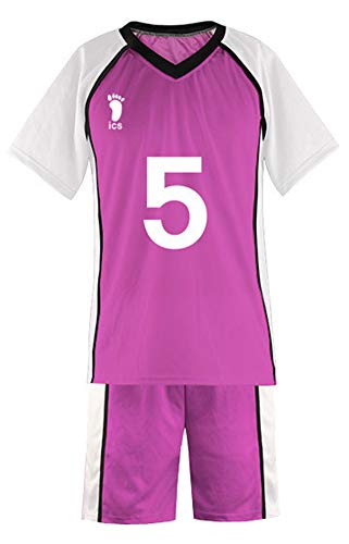 QYIFIRST Shiratorizawa Academy Volleyball Club Satori Tendou No.5 Jersey Set Volleyballverein Team Trikot Uniform Cosplay Kostüm Lila 3XL von QYIFIRST