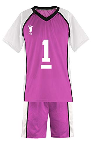 QYIFIRST Shiratorizawa Academy Volleyball Club Ushijima Wakatoshi No.1 Jersey Set T-Shirt Shorts Suit Cosplay Kostüm Lila S von QYIFIRST