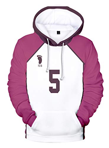 QYIFIRST Unisex 3D Druck Anime Kapuzen Hoodie Sweat Hoody Hoodie Shiratorizawa Academy Satori Tendou No.5 Cosplay Kostüm Kinder Jungen Weiß-Lila 150 (Chest 92cm) von QYIFIRST