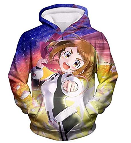 QYIFIRST Unisex 3D Druck Anime Kapuzenpullover Sweatshirt Hero Academia OCHACO URARAKA Cosplay Kostüm Blau M (Brustumfang 107cm) von QYIFIRST