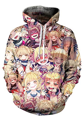 QYIFIRST Unisex 3D Druck Anime Pullover mit Kapuze Streetwear Comics Ahegao Anime Hero Academia Cross My Body Himiko Toga Cosplay Kostüm für Herren Damen Rot 4XL(Chest 122cm) von QYIFIRST