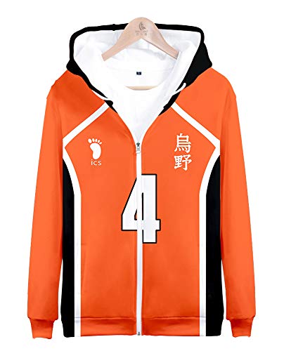 QYIFIRST Unisex 3D Druck Anime Pullover mit Kapuze Streetwear Karasuno High School Nishinoya Yuu NO.4 Cosplay Kostüm für Herren Damen Orange 5XL (Chest 140cm) von QYIFIRST