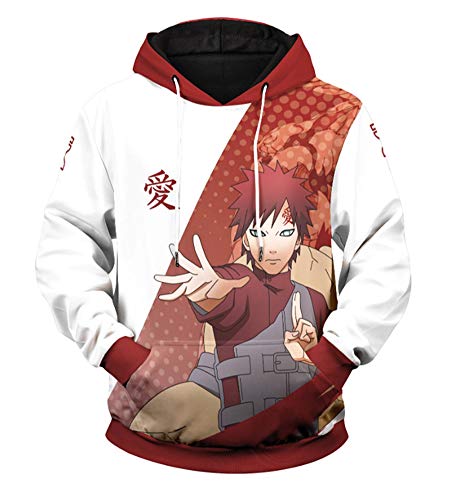 QYIFIRST Unisex 3D Druck Anime Pullover mit Kapuze Streetwear Sabaku no Gaara Cosplay Kostüm Rot/Weiß EU Size XL von QYIFIRST