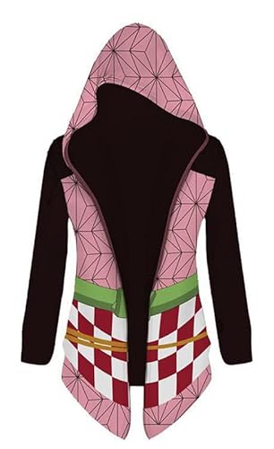 QYIFIRST Unisex Anime 3D Druck Nezuko Kamado Pullover Sweatjacke Mantel Übergangsjacke Overcoat Pulli Windjacke Cosplay Kostüm Rosa 3XL (Chest 122cm) von QYIFIRST