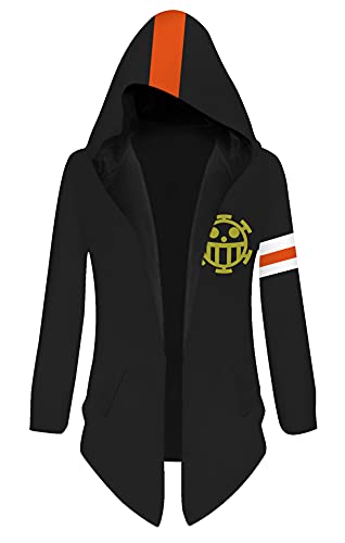 QYIFIRST Unisex Anime 3D Druck Piece Heart Corazon Water Law Pullover Sweatjacke Mantel Übergangsjacke Overcoat Pulli Windjacke Cosplay Kostüm Schwarz 3XL (Chest 122cm) von QYIFIRST