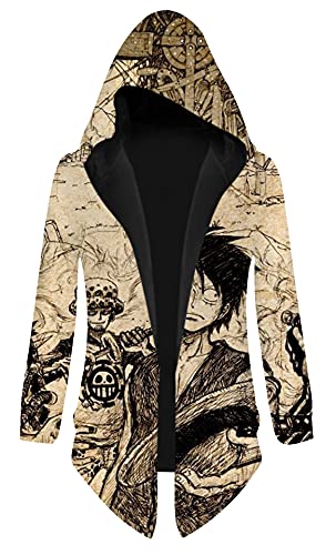 QYIFIRST Unisex Anime 3D Druck Piece Luffy Pullover Sweatjacke Mantel Übergangsjacke Overcoat Pulli Windjacke Cosplay Kostüm Braun 3XL (Chest 122cm) von QYIFIRST