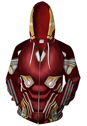 QYIFIRST Zip-Up Hoodie Superheld Langarm Sweatshirt Zipper Jacket Cosplay Kostüm Unisex Anime 3D Druck Jacket Rot B S (Chest 104cm) von QYIFIRST