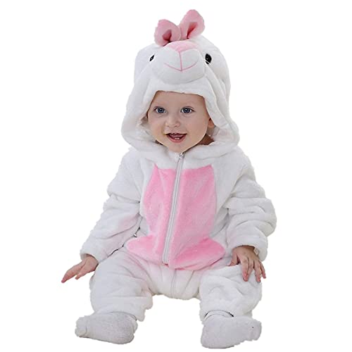 Unisex-Baby weißer Hasen-Halloween-Kostüm, Cartoon-Outfit, Homewear 110 von QZERPLAY