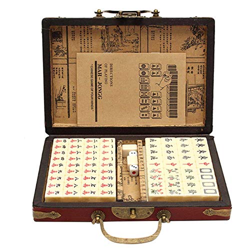 QZLNONTK Mini Chinese Mahjong Set, 144 tragbares chinesisches Mahjong-Set mit archaischer Ledertasche, solide Struktur, leicht zu lesendes Mah-Jongg-Spiel for Verschiedene Heimversammlungen von QZLNONTK