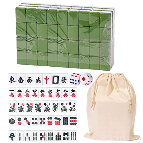 QZLNONTK Mini Chinese Mahjong Set, Traditional Chinese Board Game with 146 Melamine Resin Mahjong Tiles and Large Storage Bag, Portable Tabletop Game for Family Relaxation(Green) von QZLNONTK