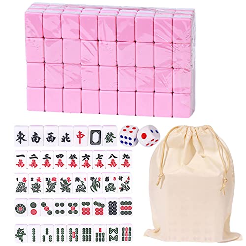 QZLNONTK Mini Chinese Mahjong Set, Traditional Chinese Board Game with 146 Melamine Resin Mahjong Tiles and Large Storage Bag, Portable Tabletop Game for Family Relaxation(Pink) von QZLNONTK