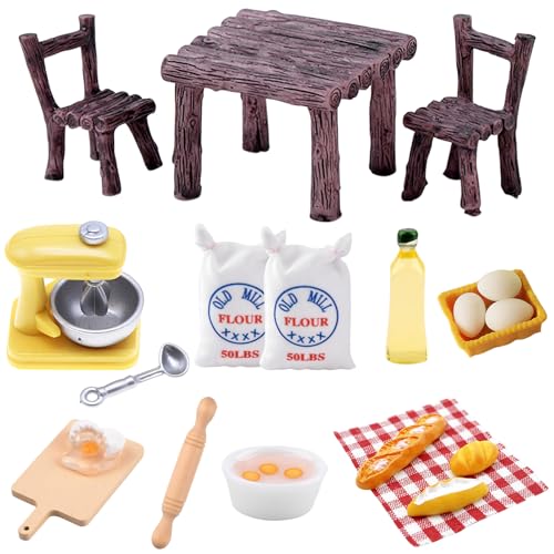 24 STK Wichtel Zubehör Weihnachten, 1/12 Puppenhaus Zubehör Weihnachten Backen Zubehör Mini Mixer Tisch Stühle Nudelholz Ölflasche Eier Backset, Miniatur Wichtel Zubehör Küche Backzubehör von QZOSZ