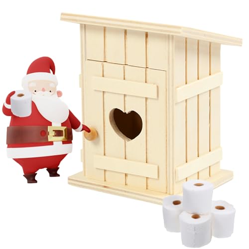 Wichtel Zubehör Tedi Toilettenhaus, Wichtelzubehör Miniatur Toilettenhäuschen und 4 Rollen Miniatur Toilettenpapier Puppenhaus Zubehör 1:12, Miniatur Wichtel Zubehör Weihnachten von QZOSZ