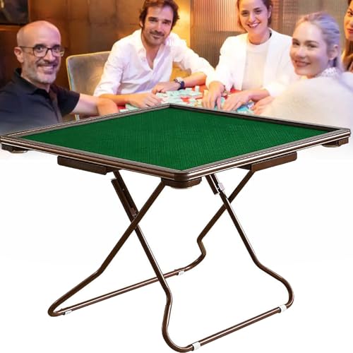 QZYFCT 35-Zoll-Mahjong-Tisch, Zusammenklappbarer Kartenspieltisch, Zusammenklappbarer Mahjong-Tisch Für 4 Spieler, Tragbarer Brettspieltisch, Mit Schubladen Und Getränkehaltern,Rosegold von QZYFCT