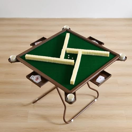 QZYFCT Klappbarer Mahjong-Tisch, 89 cm Quadratischer, Klappbarer Kartenspieltisch Für 4 Spieler, Mahjong-Kartentisch Für 4 Spieler, Mit Getränkehalter Und Schublade,Rosegold von QZYFCT