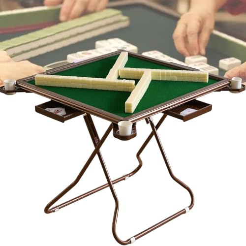 QZYFCT Mahjong-Kartentisch Für 4 Spieler, Faltbarer Mahjong-Tisch, Quadratischer 89 cm Großer Kartenspieltisch Zum Spielen Von Mahjong,Mahjong-Tisch Für Den Schreibtisch,Rosegold von QZYFCT