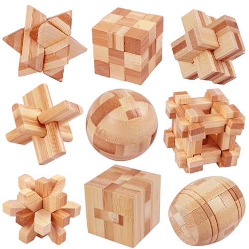 Qanmua 9 Stück Knobelspiele Holz, Geduldspiele IQ Puzzle Set 3D Puzzle Brainteaser Knobelspiele für Erwachsene Geduldspiel Intelligenz, 3D Holz Puzzle für Kinder und Erwachsene, 4.5cm von Qanmua