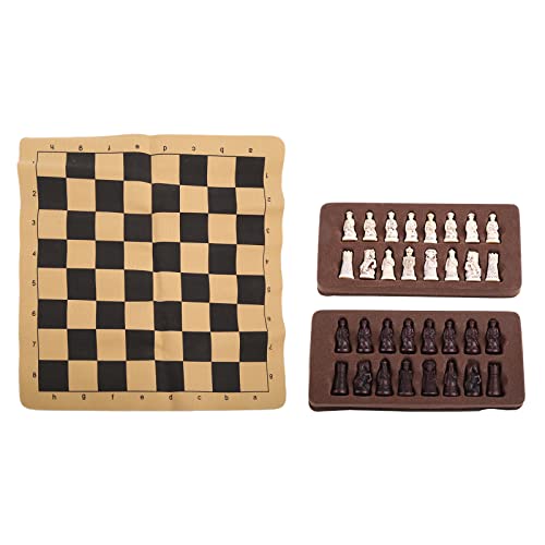 1 Set antikes Schachbrett aus Leder, kleines Schachbrett, Ngbing Schachfiguren, Charakter, Elterngeschenke, Unterhaltung, Schachbrett-Set, Leder-Schachbrett-Set, Schachfiguren von Qaonsciug