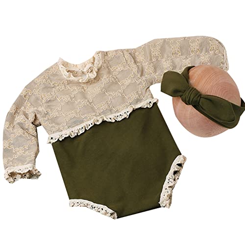 Qaonsciug Baby Mädchen Foto Kleidung Spitzen Overall Und Niedliches Schleifen Stirnband Langärmeliger Strampler Neugeborene Dusche Party Eleganter Foto Anzug von Qaonsciug