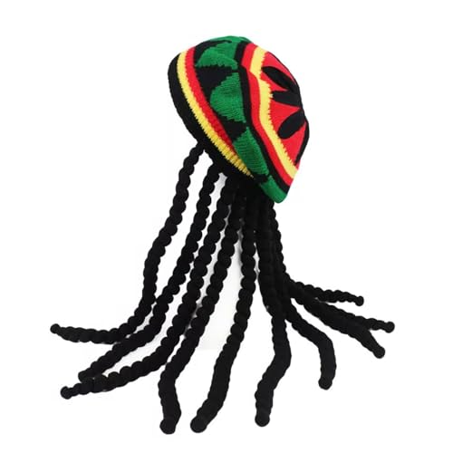 Qaonsciug Beliebte Reggae Geflochtene Perücken Für Erwachsene Häkeln Dreadlocks Cosplay Party Winter Warme Mützen Gestrickte Randlose Mütze von Qaonsciug