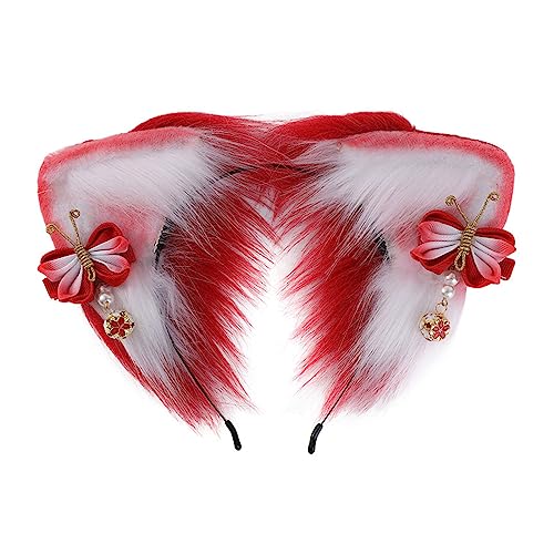 Qaonsciug Buntes Kätzchenohr-Cosplay-Haar mit Schmetterlings-Dekoren, für Damen, Teenager, Haarreif für Live-Übertragung, Karneval, Haarband von Qaonsciug